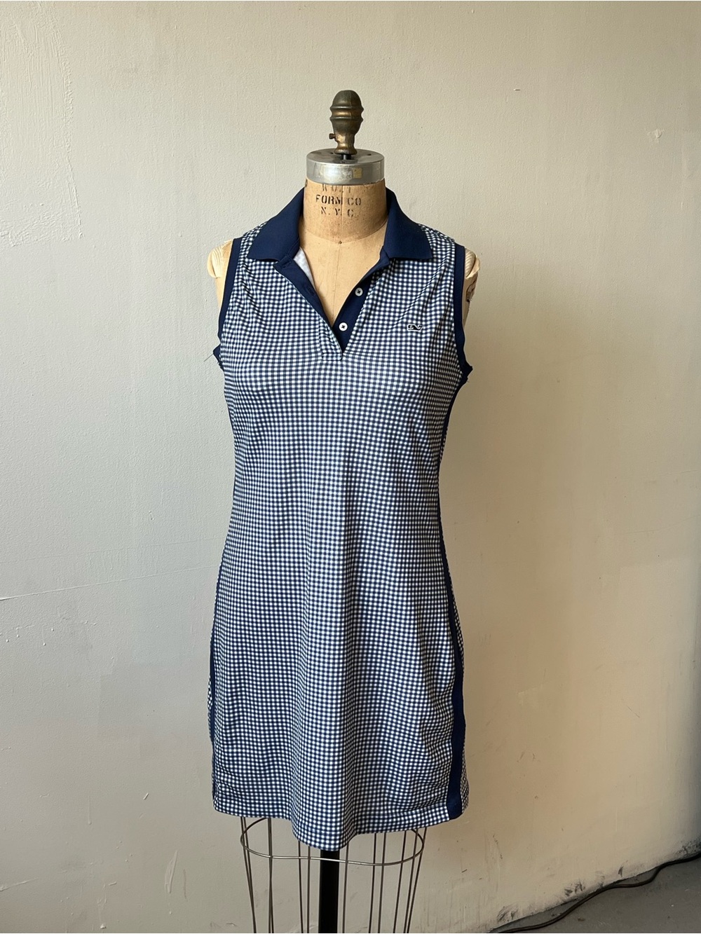 Vineyard Vines Navy and White Gingham Sleeveless Polo Swim Dress
